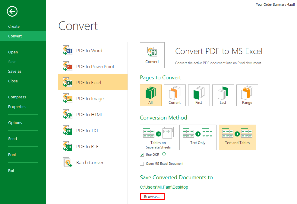 How do I Convert from PDF to Excel – PDFsam Enhanced